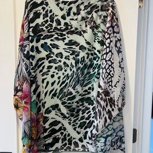 Floral & Animal Print Swim Coverup in Green and Black